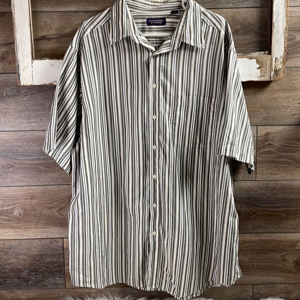 Roundtree & York Womens Collared Striped Dress Shirt, 2XLT, Black, White Tan